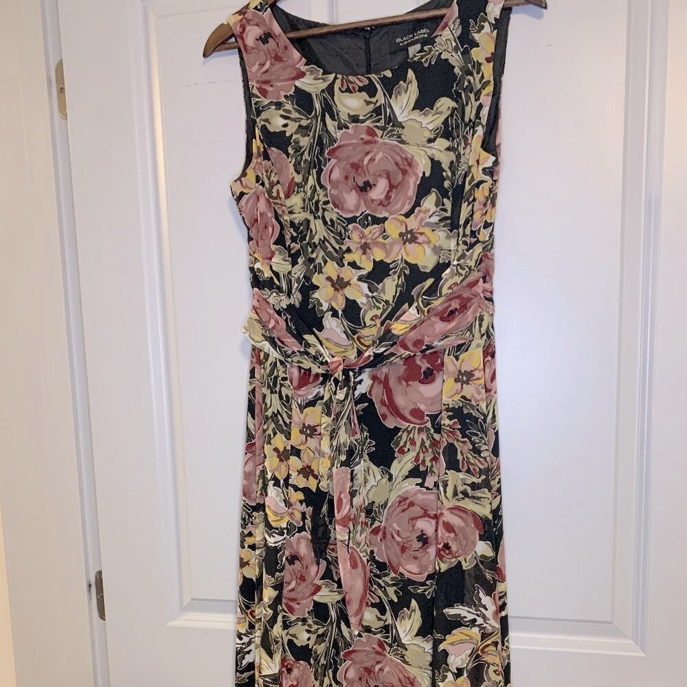 Black Label by Even Picone Multi-Color Floral Sheath Dress, Size 8